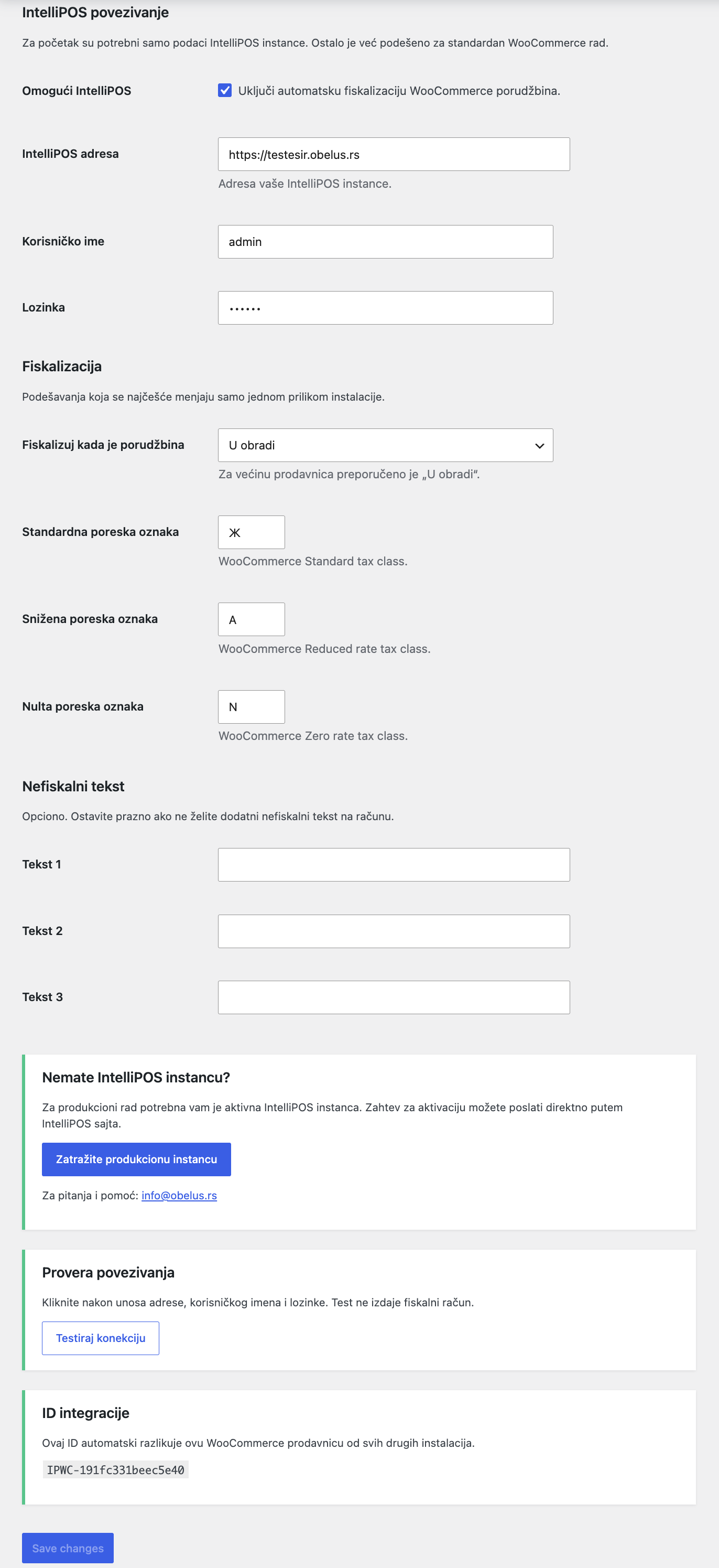 IntelliPOS podešavanja u WooCommerce administraciji